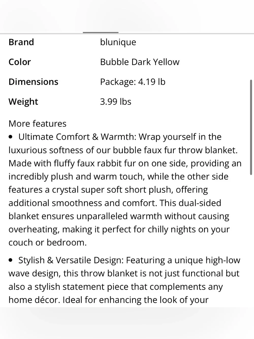 Ultra-Soft Cozy Faux Fur Throw - Dark Yellow